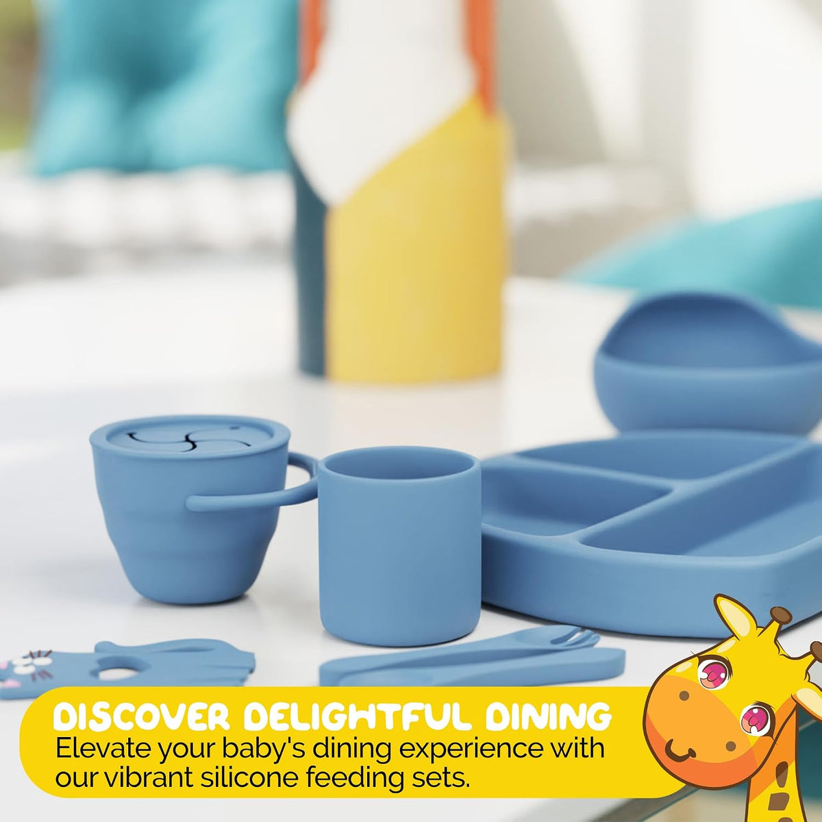Silicone Feeding Set in Yellow including all Baby Dinnerware set - Food Grade Silicone (6 Piece Set)