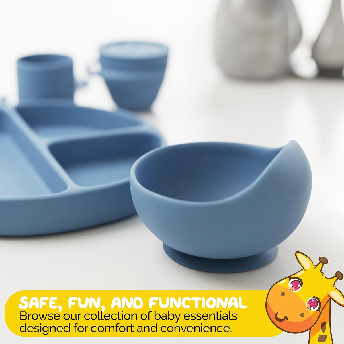 Silicone Feeding Set in Yellow including all Baby Dinnerware set - Food Grade Silicone (6 Piece Set)