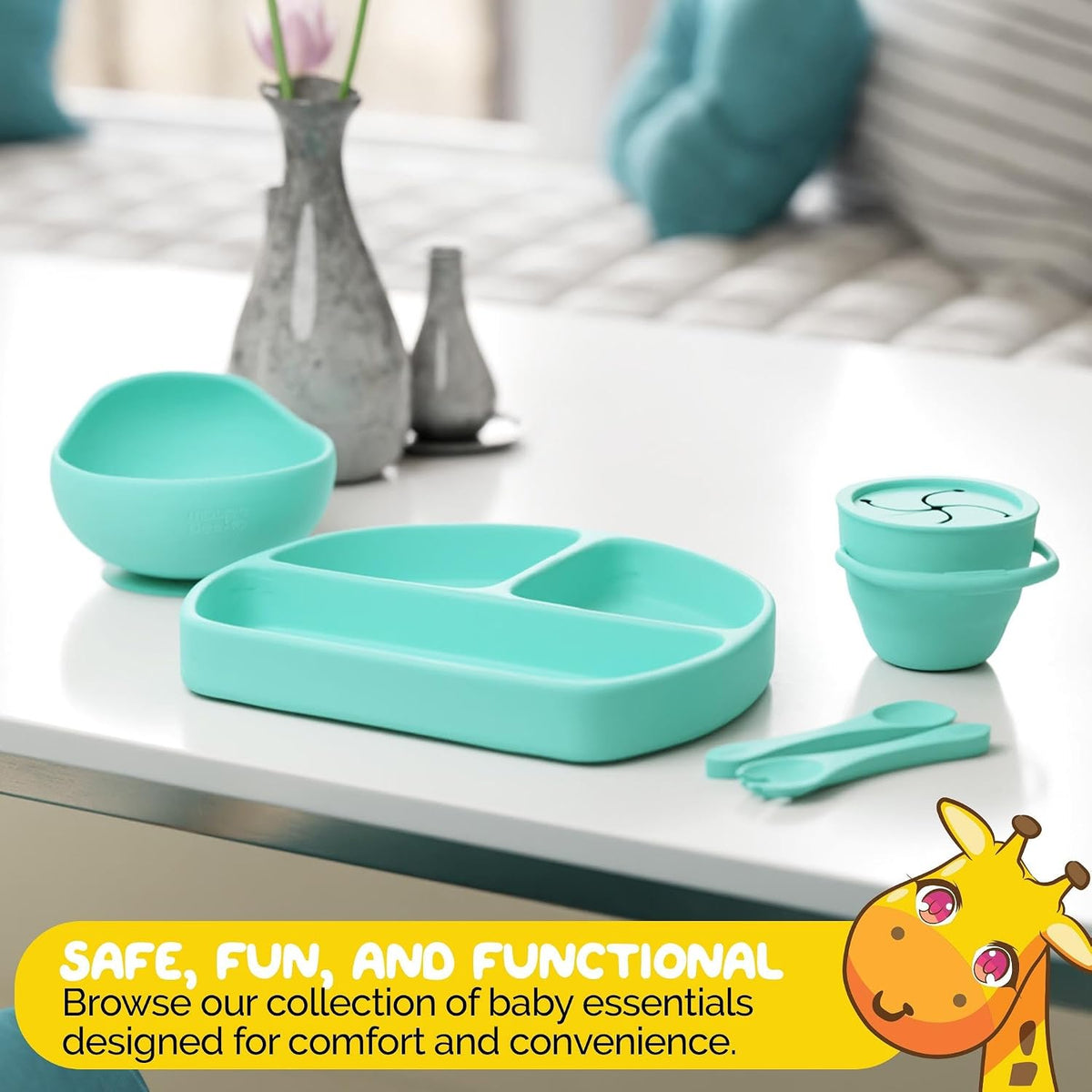 Silicone Feeding Set in Yellow including all Baby Dinnerware set - Food Grade Silicone (6 Piece Set)