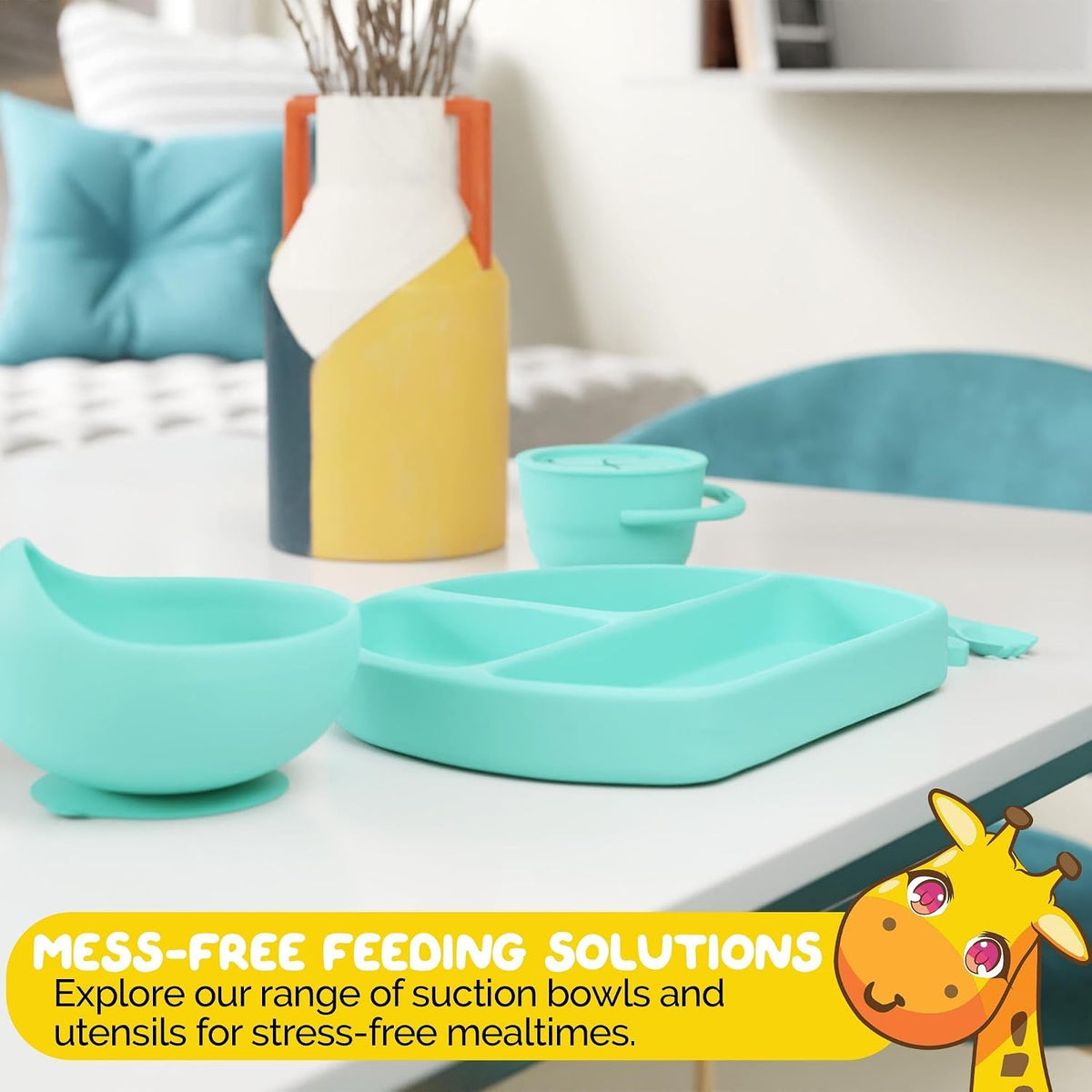 Silicone Feeding Set in Yellow including all Baby Dinnerware set - Food Grade Silicone (6 Piece Set)
