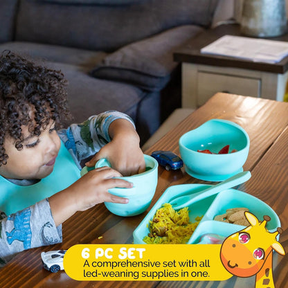 Silicone Feeding Set in Yellow including all Baby Dinnerware set - Food Grade Silicone (6 Piece Set)