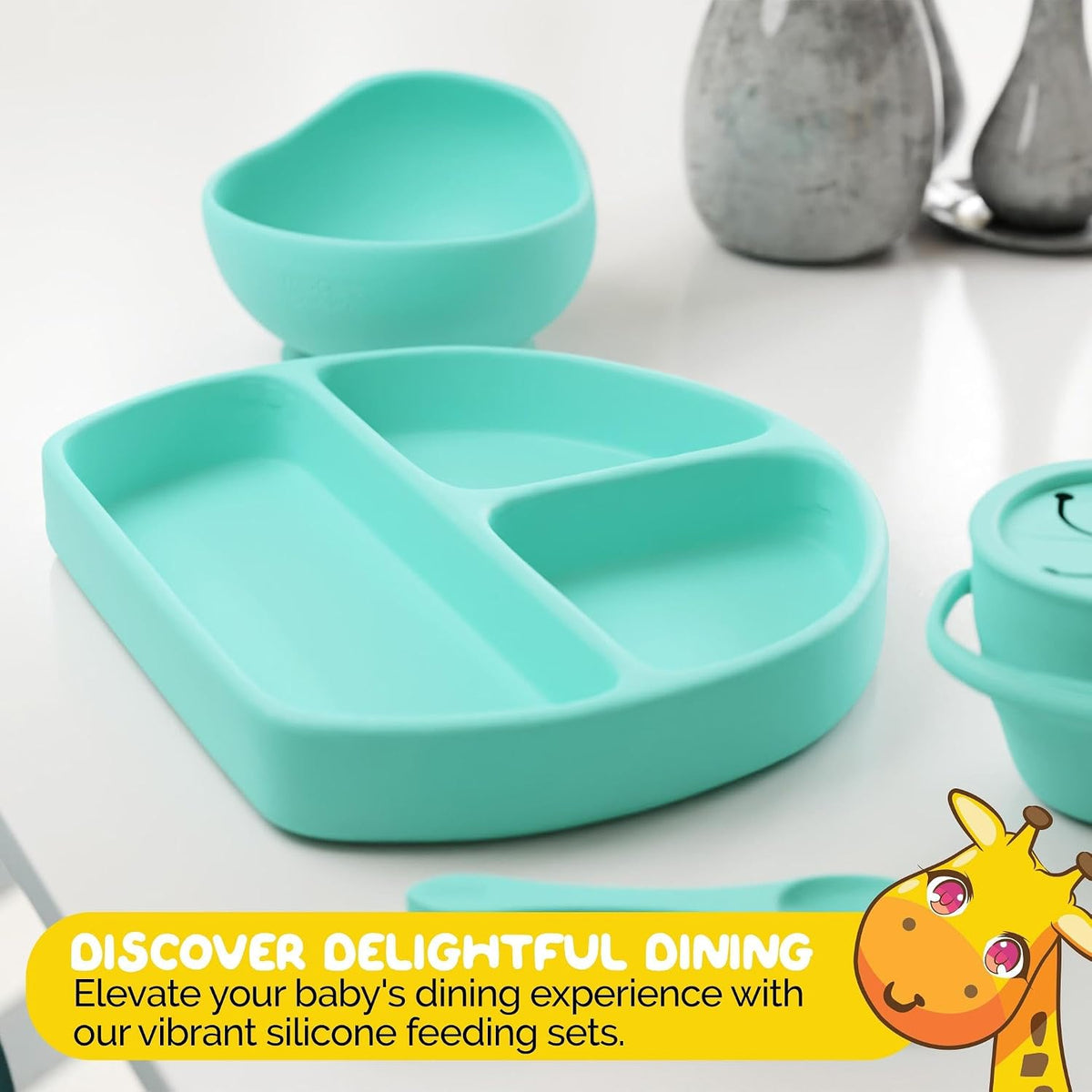 Silicone Feeding Set in Yellow including all Baby Dinnerware set - Food Grade Silicone (6 Piece Set)