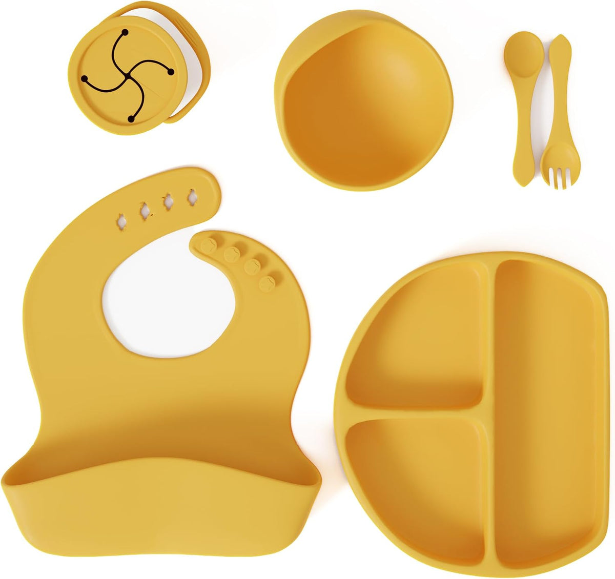Silicone Feeding Set in Yellow including all Baby Dinnerware set - Food Grade Silicone (6 Piece Set)