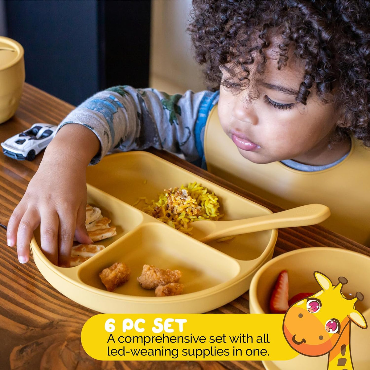 Silicone Feeding Set in Yellow including all Baby Dinnerware set - Food Grade Silicone (6 Piece Set)