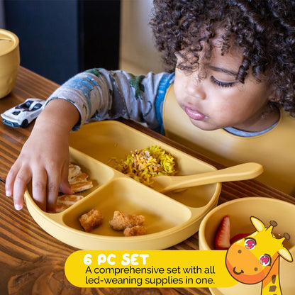 Silicone Feeding Set in Yellow including all Baby Dinnerware set - Food Grade Silicone (6 Piece Set)