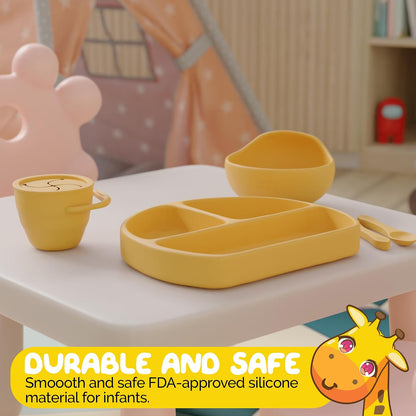 Silicone Feeding Set in Yellow including all Baby Dinnerware set - Food Grade Silicone (6 Piece Set)