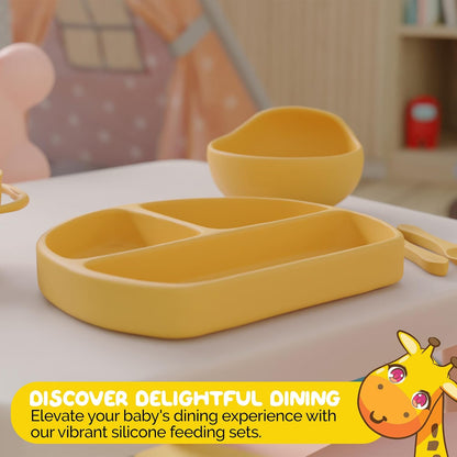 Silicone Feeding Set in Yellow including all Baby Dinnerware set - Food Grade Silicone (6 Piece Set)