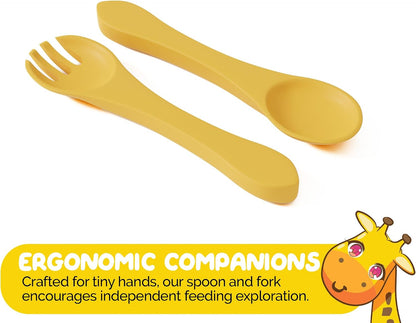 Silicone Feeding Set in Yellow including all Baby Dinnerware set - Food Grade Silicone (6 Piece Set)