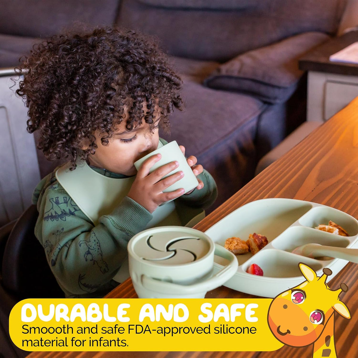 Silicone Feeding Set in Yellow including all Baby Dinnerware set - Food Grade Silicone (6 Piece Set)
