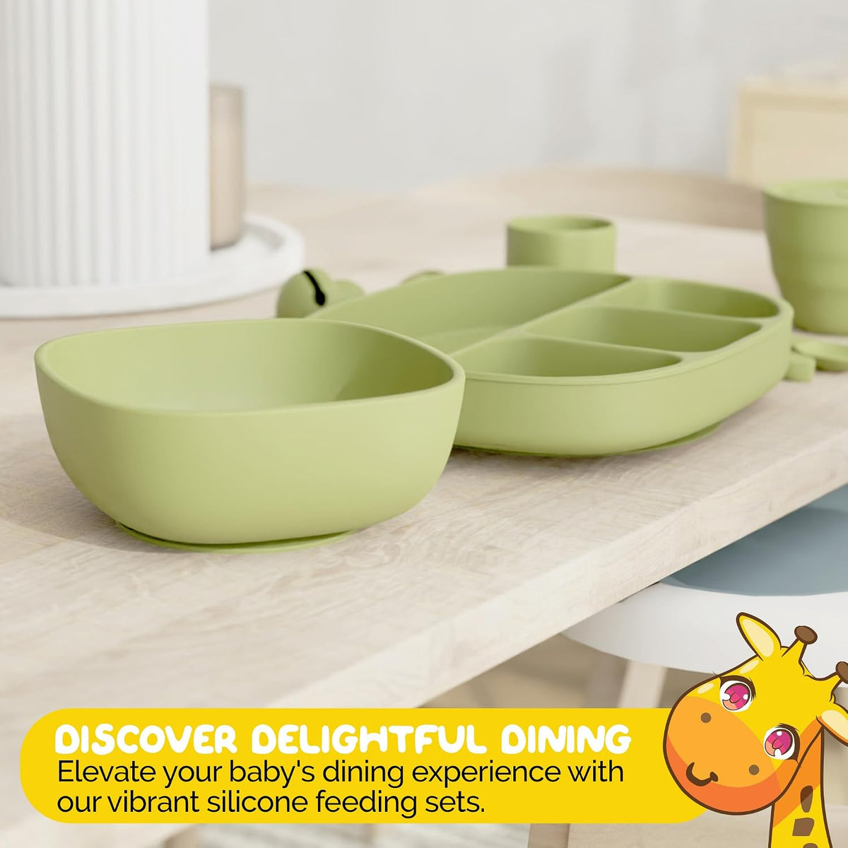 Silicone Feeding Set in Yellow including all Baby Dinnerware set - Food Grade Silicone (6 Piece Set)