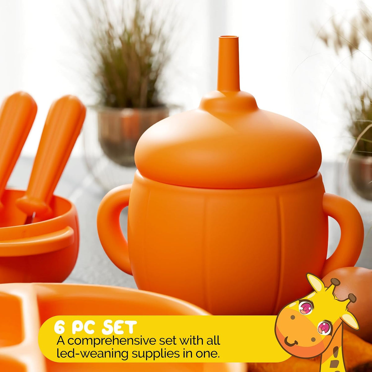 Silicone Feeding Set in Yellow including all Baby Dinnerware set - Food Grade Silicone (6 Piece Set)