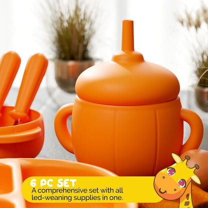Silicone Feeding Set in Yellow including all Baby Dinnerware set - Food Grade Silicone (6 Piece Set)