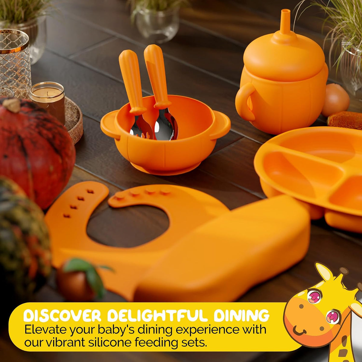 Silicone Feeding Set in Yellow including all Baby Dinnerware set - Food Grade Silicone (6 Piece Set)