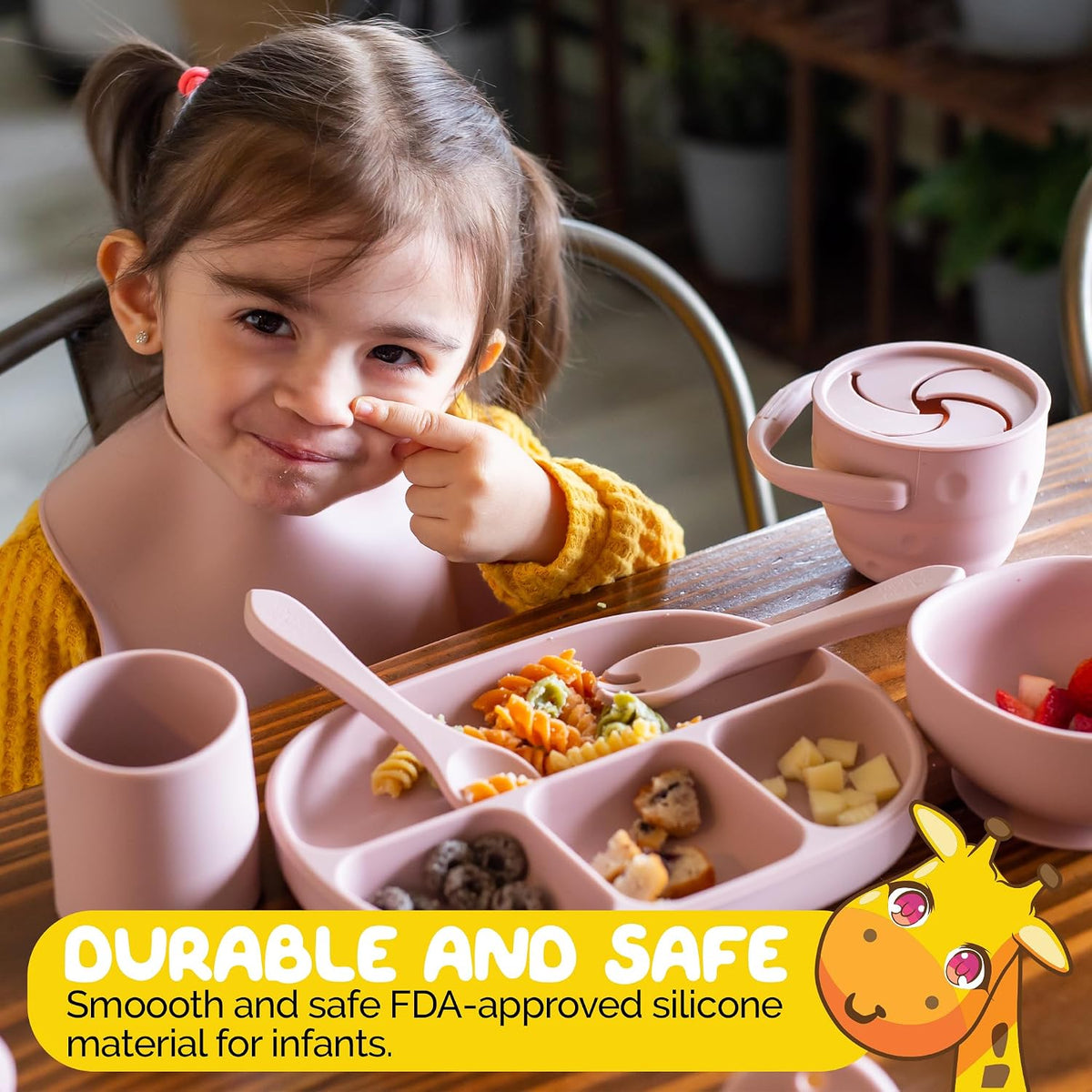 Silicone Feeding Set in Yellow including all Baby Dinnerware set - Food Grade Silicone (6 Piece Set)