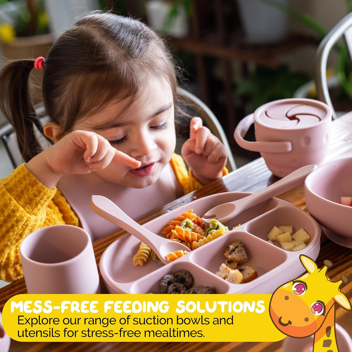 Silicone Feeding Set in Yellow including all Baby Dinnerware set - Food Grade Silicone (6 Piece Set)