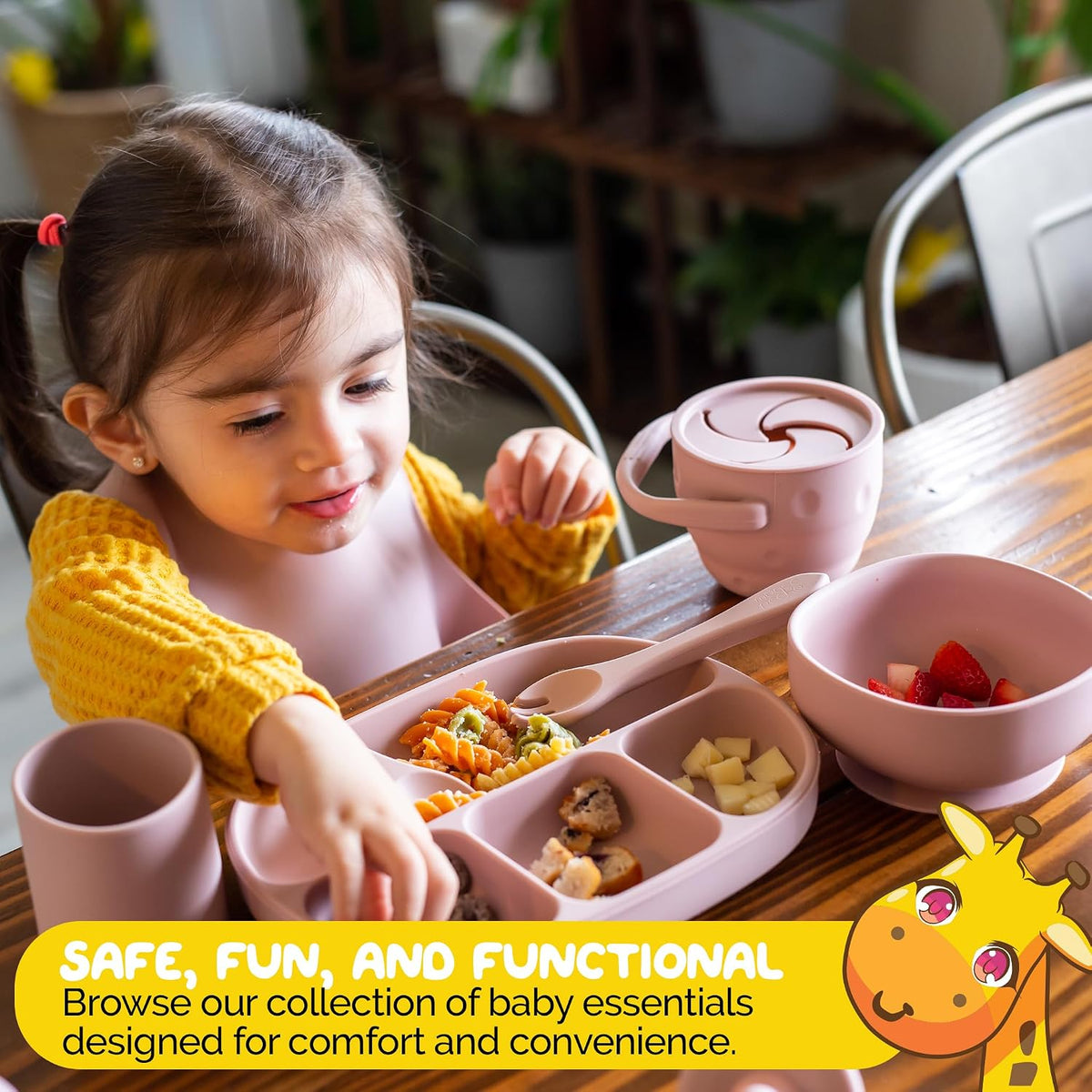 Silicone Feeding Set in Yellow including all Baby Dinnerware set - Food Grade Silicone (6 Piece Set)