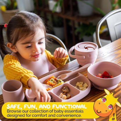 Silicone Feeding Set in Yellow including all Baby Dinnerware set - Food Grade Silicone (6 Piece Set)