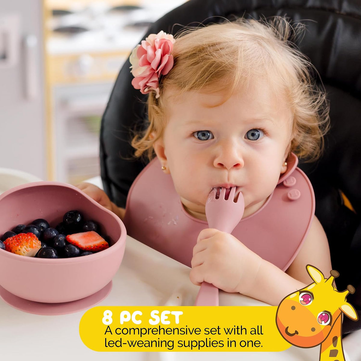 Silicone Feeding Set in Yellow including all Baby Dinnerware set - Food Grade Silicone (6 Piece Set)