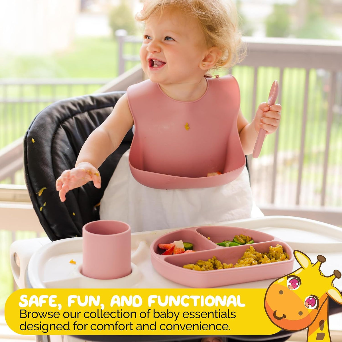 Silicone Feeding Set in Yellow including all Baby Dinnerware set - Food Grade Silicone (6 Piece Set)