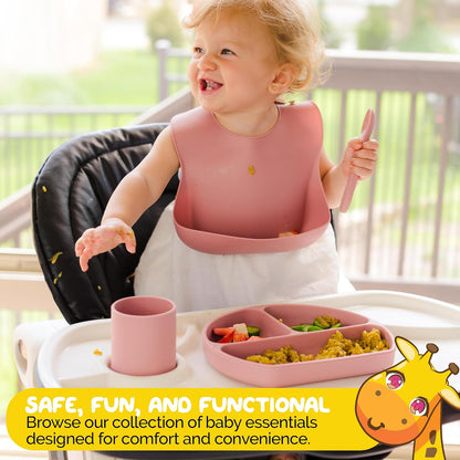 Silicone Feeding Set in Yellow including all Baby Dinnerware set - Food Grade Silicone (6 Piece Set)