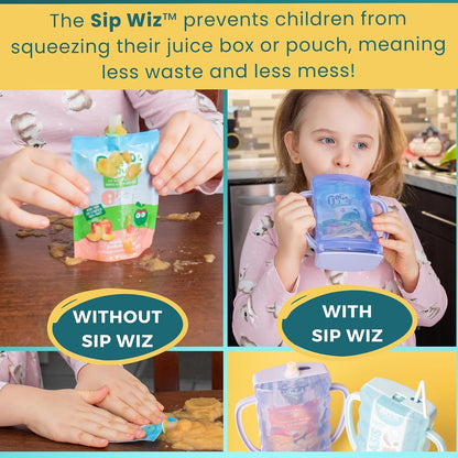 Sip Wiz - Baby Pouch Holder No Squeeze Pouch Food Pouches & Juice Box Holder - Anti-Squeeze Yogurt Pouch Reusable Toddler Essentials