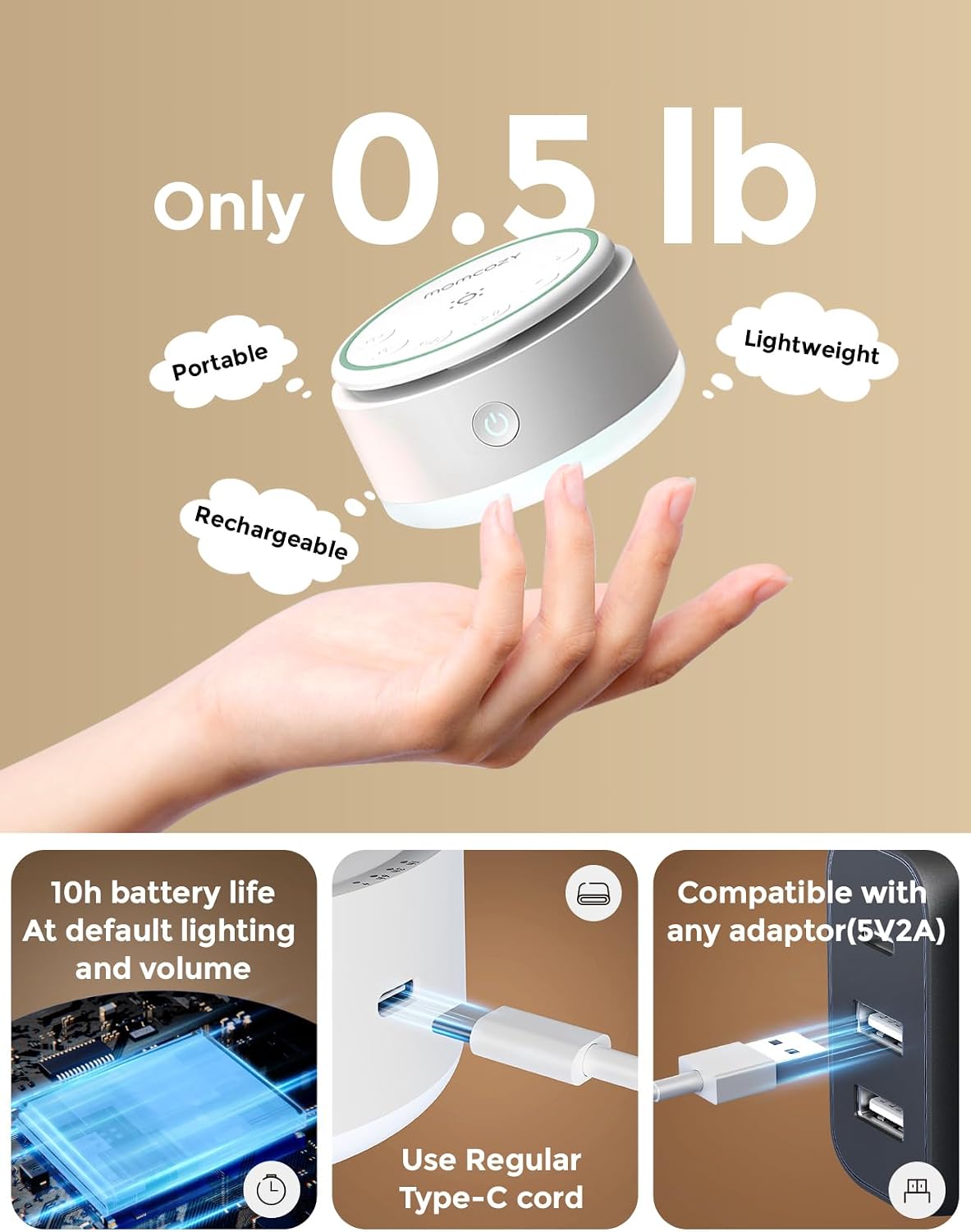 Sound Machine for Baby-20 Soothing Sounds & Touch Warm Light Portable White Noise for Kids & Adults for Sleeping Timer and Memory | Ideal Travel Companion & Nursery Must-Have