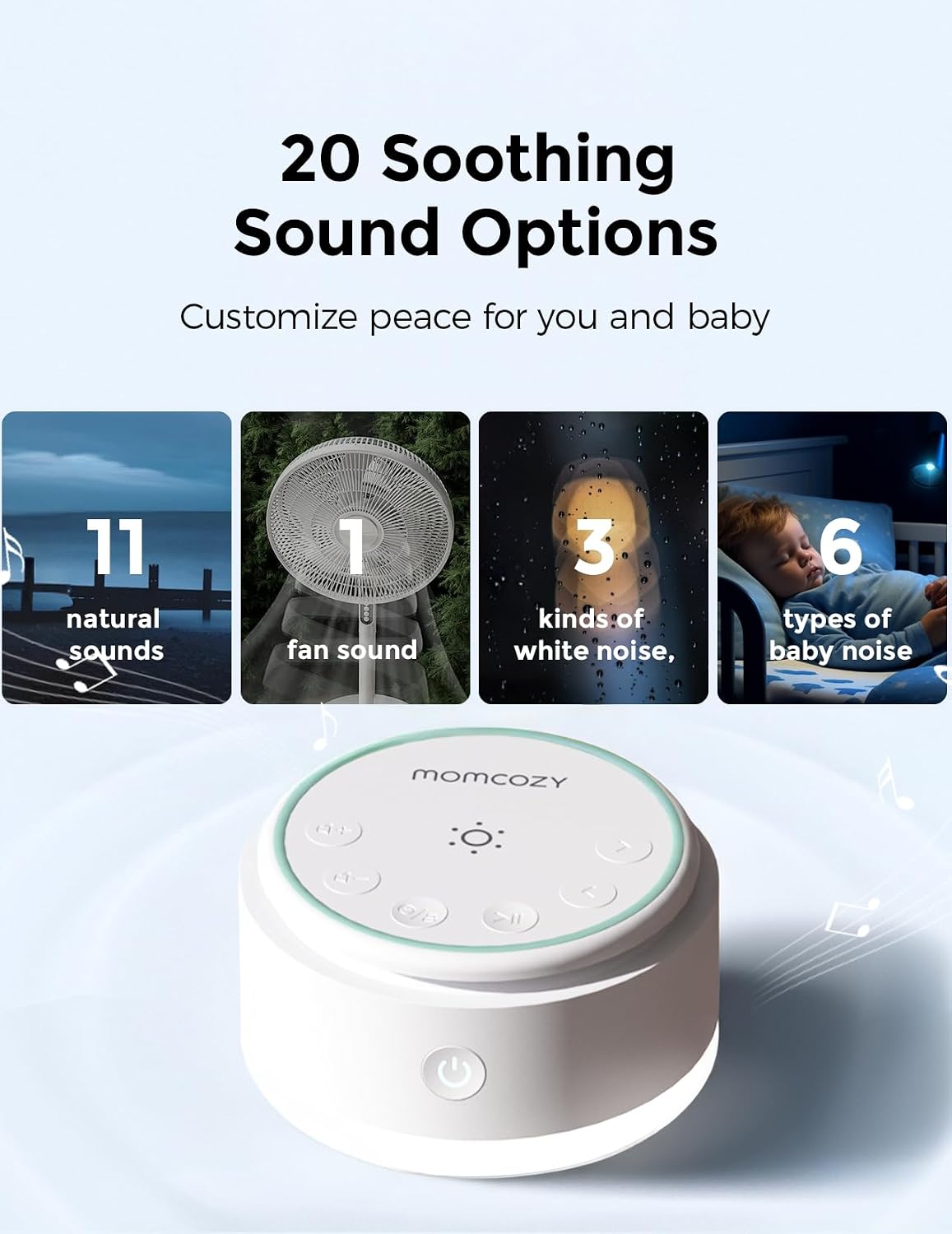 Sound Machine for Baby-20 Soothing Sounds & Touch Warm Light Portable White Noise for Kids & Adults for Sleeping Timer and Memory | Ideal Travel Companion & Nursery Must-Have
