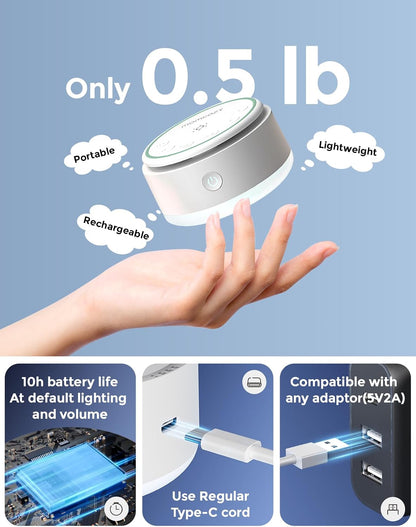 Sound Machine for Baby-20 Soothing Sounds & Touch Warm Light Portable White Noise for Kids & Adults for Sleeping Timer and Memory | Ideal Travel Companion & Nursery Must-Have