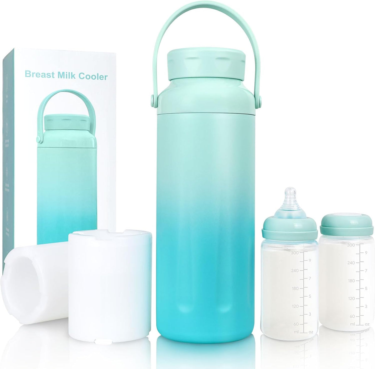 Breast Milk Cooler with 2 Bottles, Portable Breastmilk Chiller 22 oz, 24H Insulated Milk Storage Container, Leak-Proof BPA-Free, TSA Friendly Travel & Work, for Pumping Moms