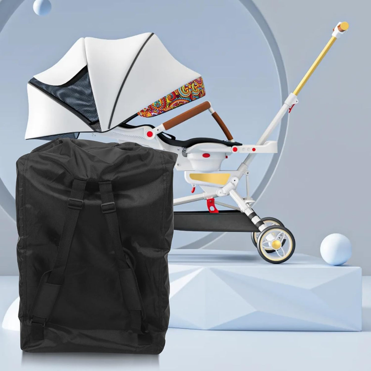 Stroller Travel Bag Backpack for Airplanes and Trains Black Oxford
