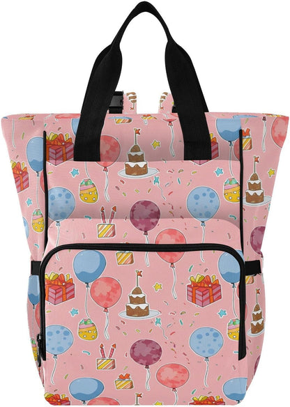 Diaper Bag Backpack, Multifunction Travel Bag for Moms Dads, Baby Changing Bag with Insulted Pockets, Stroller Straps and Side Bottle Pockets Party Celebrating Pattern