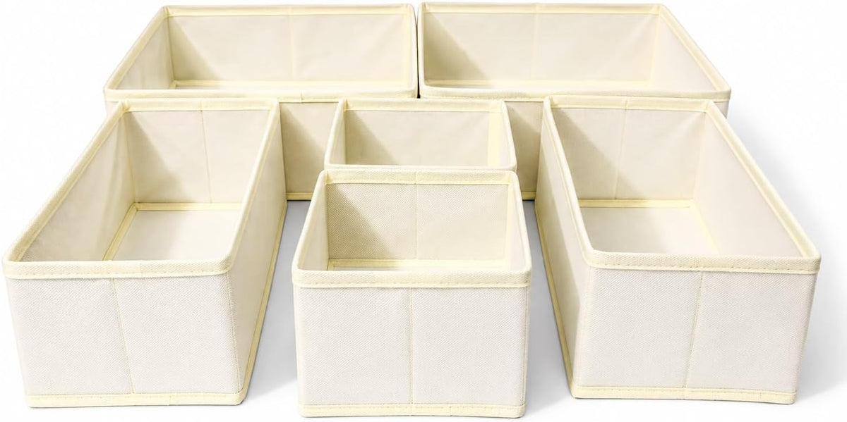 6 Pack Baby Drawer Organizers, Nursery Dresser Drawer Storage Bins, Foldable Fabric Organizers for Baby Clothes, Diapers, Socks, Bibs & Accessories, Beige