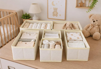6 Pack Baby Drawer Organizers, Nursery Dresser Drawer Storage Bins, Foldable Fabric Organizers for Baby Clothes, Diapers, Socks, Bibs & Accessories, Beige