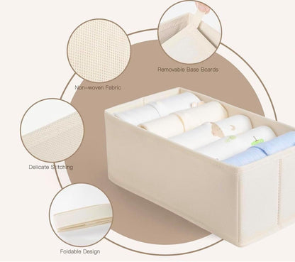 6 Pack Baby Drawer Organizers, Nursery Dresser Drawer Storage Bins, Foldable Fabric Organizers for Baby Clothes, Diapers, Socks, Bibs & Accessories, Beige
