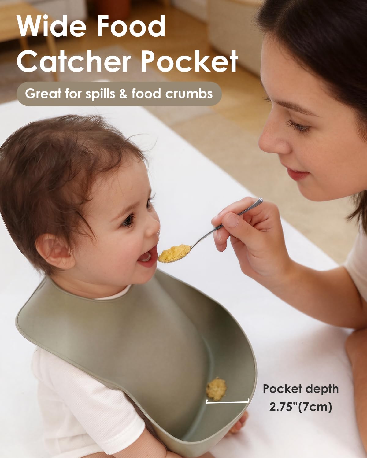 Tiny Marvels Silicone Bibs for Babies with Food Catcher Pocket 3 Pack