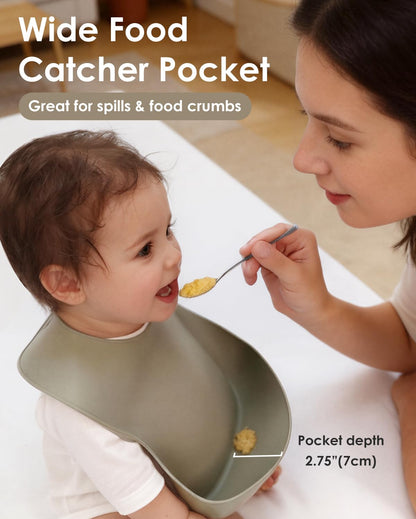 Tiny Marvels Silicone Bibs for Babies with Food Catcher Pocket 3 Pack