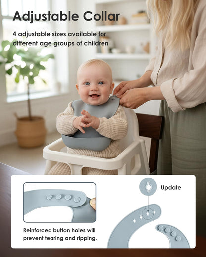 Tiny Marvels Silicone Bibs for Babies with Food Catcher Pocket 3 Pack