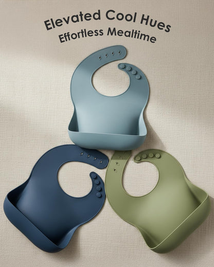 Tiny Marvels Silicone Bibs for Babies with Food Catcher Pocket 3 Pack