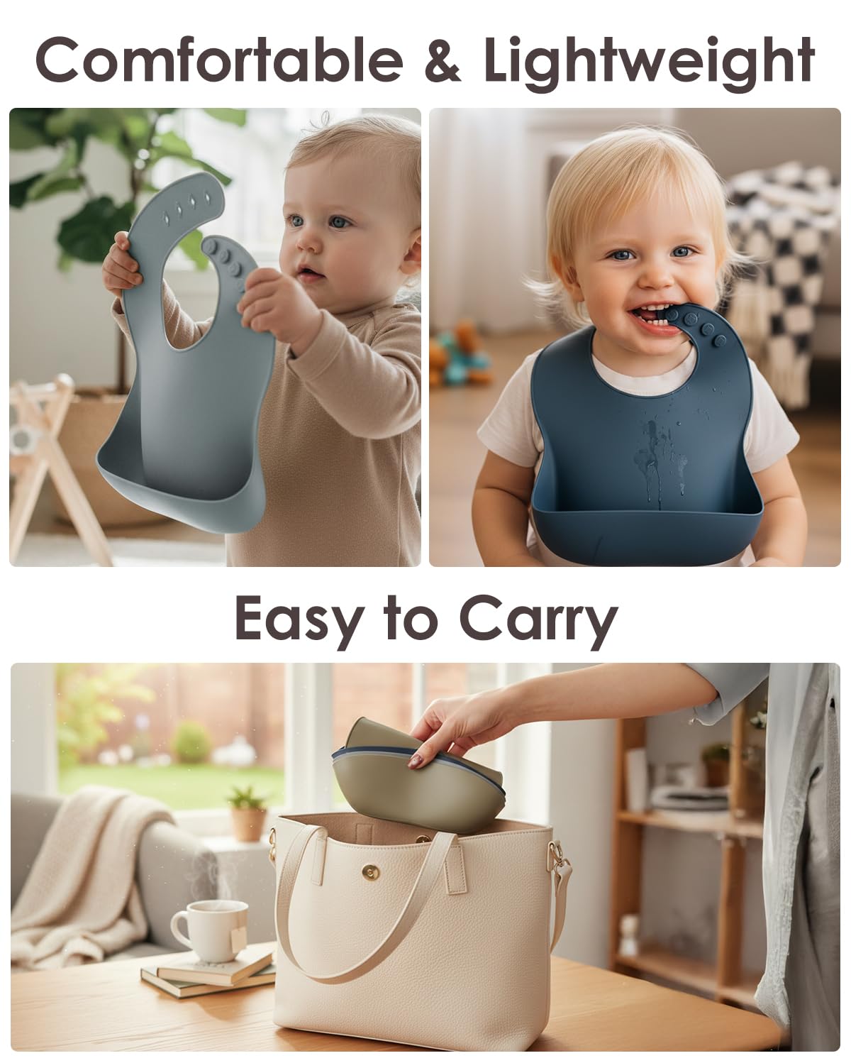 Tiny Marvels Silicone Bibs for Babies with Food Catcher Pocket 3 Pack