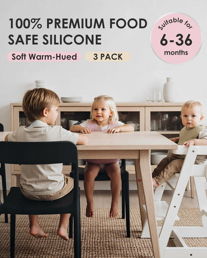 Tiny Marvels Silicone Bibs for Babies with Food Catcher Pocket 3 Pack