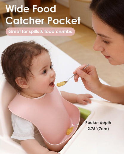 Tiny Marvels Silicone Bibs for Babies with Food Catcher Pocket 3 Pack