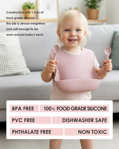 Tiny Marvels Silicone Bibs for Babies with Food Catcher Pocket 3 Pack