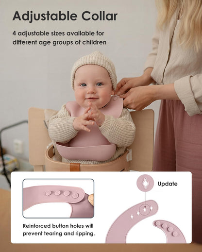 Tiny Marvels Silicone Bibs for Babies with Food Catcher Pocket 3 Pack