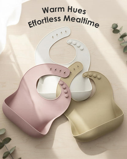 Tiny Marvels Silicone Bibs for Babies with Food Catcher Pocket 3 Pack