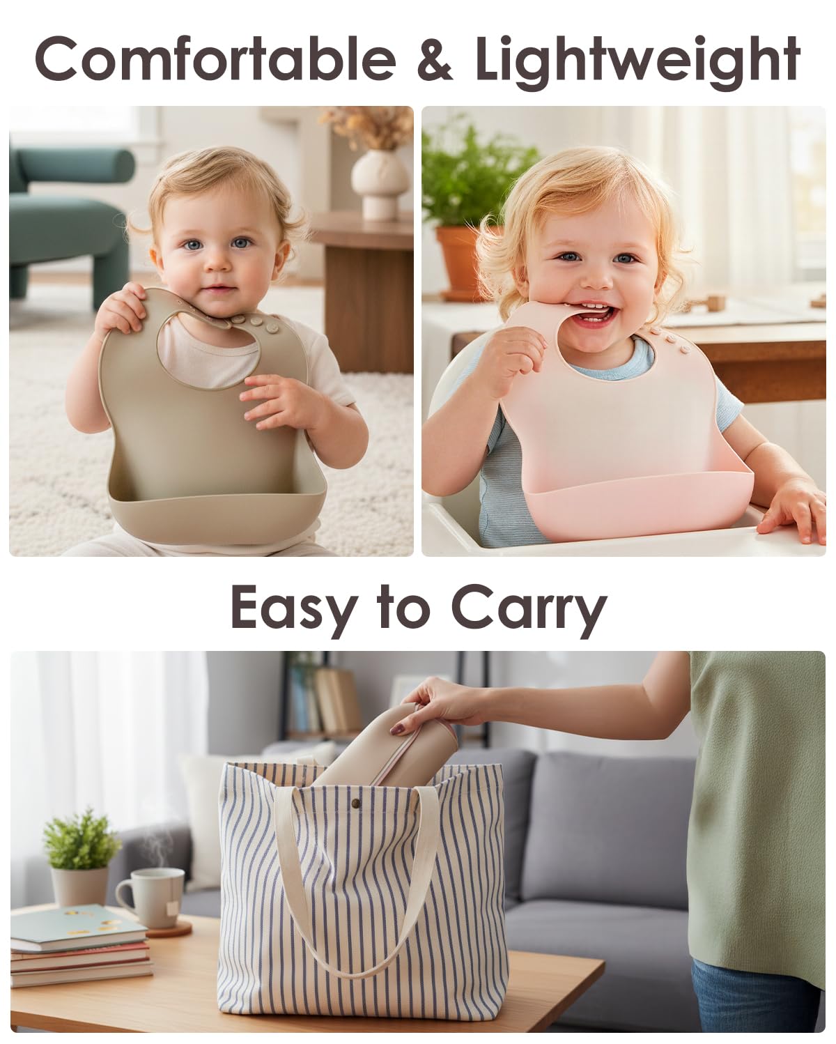 Tiny Marvels Silicone Bibs for Babies with Food Catcher Pocket 3 Pack
