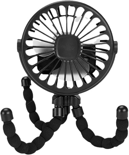 Stroller Fan, Flexible Tripod USB Rechargeable for Baby Car Seat (Black)