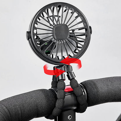 Stroller Fan, Flexible Tripod USB Rechargeable for Baby Car Seat (Black)
