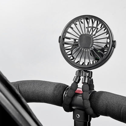 Stroller Fan, Flexible Tripod USB Rechargeable for Baby Car Seat (Black)