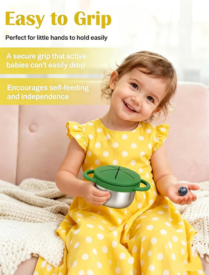 2 Pack Stainless Steel Toddler Snack Cups, Spill-Proof Double-Lid