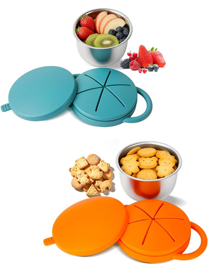 2 Pack Stainless Steel Toddler Snack Cups, Spill-Proof Double-Lid